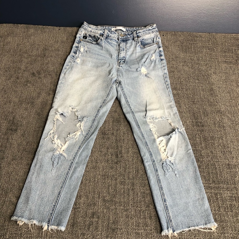 KanCan Light Blue Distressed Straight Leg Jeans